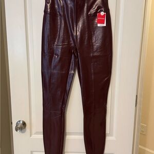SPANX Cranberry Faux Patent Leather Leggings